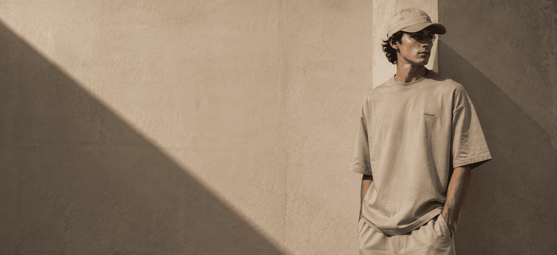 NEBESI lookbook — стоящий образ в бежевом комплекте
